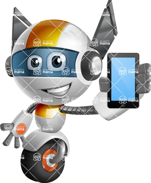 Cute robot cartoon character - 112 stock vector images - Cute robot cartoon character showing a smartphone - stock vector graphic image